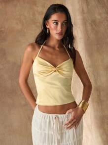 Glamine 黄色褶皱露背上衣、节日派对狂欢节上衣、女士夏季上衣、基本款上衣、露背上衣、女士夏季服装、夏季上衣、短款上衣、女士度假服装 - 黃色 - 查看 6
