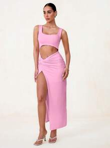 Glamine 镂空扭纹前开衩长裙女装