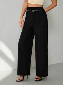 SHEIN PETITE 女款黑色牙签直筒裤（配腰带）,颜色,夏季裤子,女士西装裤,高腰裤,新年女装,度假装女装,商务休闲女装,办公室装女装,老钱风