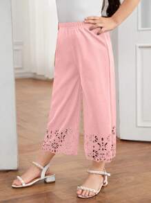 Young Girl Laser Cut Out Wide Leg Pants