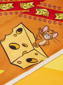 TOM & JERRY X SHEIN Retro Yellow Cheese & Mouse Pattern Small Scarf - Yellow - View 1