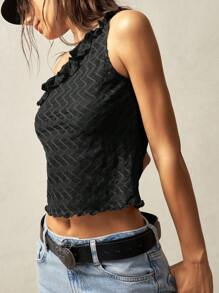 Bohemela Top sin mangas ajustado de punto de unicolor estilo bohemio con hombros descubiertos para vacaciones de verano para mujeres