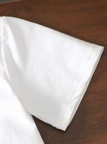 Conjunto informal de 2 piezas para niña, camiseta con estampado de eslogan en inglés y falda mini de unicolor, moda de verano - Gris - Ver 4