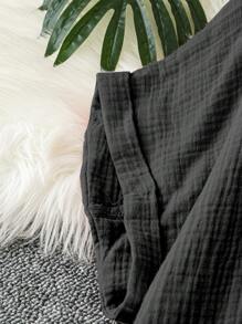 Linhara 大码度假休闲纯色蝙蝠袖衬衫