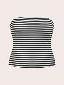 Calvaya 大码休闲时尚抹胸露肩上衣套装