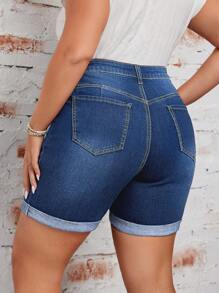 EMERY ROSE Plus Size Women Cuffed Pocket Casual Denim Shorts