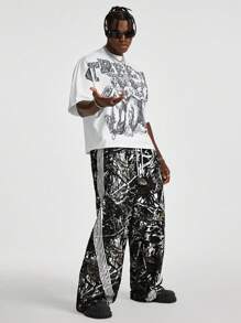 AXEPEAK Men's Digital Print Loose Woven Long Pants - Grey - View 4