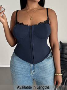 SHEIN PETITE CURVE 吊带背心，简约时尚的休闲装 - 藏蓝色 - 查看 1