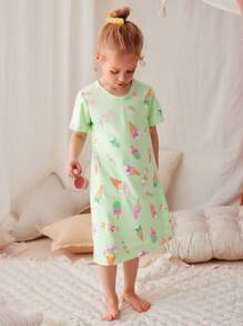 Vestaglia da notte a maniche corte con scollo rotondo e stampa a motivo di gelato, resistente alle fiamme, per ragazze