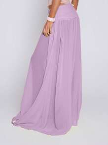 MUSERA Chân váy maxi voan dáng rộng cạp thấp phong cách Boho, thích hợp cho kỳ nghỉ hè ở Ibiza, lễ Phục sinh. - Màu tím hoa cà - Xem 4