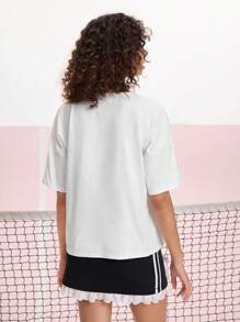 SHEIN MOD Spitze Einsatz 2-in-1 Grafik Muster Design T-Shirt