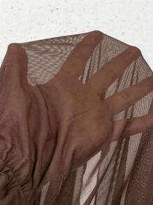 Swim Lushoire Váy che cổ chữ V xuyên thấu màu trơn Bohemian - màu nâu - Xem 6