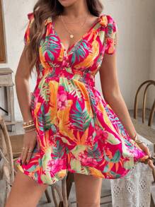SHEIN 孕妇彩色花卉印花系带连体裤 - 彩色 - 查看 3