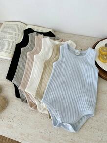 SHEIN Vintaside Kids 男宝宝夏季多色无袖连体衣六件套，涵盖黑、白、灰、深杏、浅蓝、浅卡其等经典色系，多种颜色满足多种搭配需求，风格简约休闲舒适大气。采用坑纹面料，具有天然纹理 - 彩色 - 查看 4