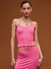 COUREZ Top de cuello halter de punto/Atuendos de verano para mujer Tops de verano para salir Tops casuales/Vintage Y2K