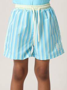 SUMWON 夏季沙滩泳池游泳套装两件套防晒衣条纹泳裤防紫外线儿童运动泳衣度假水上运动度假装海滩必备品