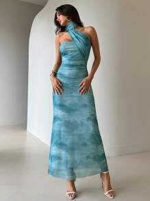 Aloruh 女士性感优雅围巾扎染印花修身长裙 女士婚礼季性感优雅露肩镂空透视蕾丝撞色网眼迷你裙 女士夏季连衣裙 女士太阳裙 婚礼宾客礼服 女士毕业装 女士夏季服装 女士夏季连衣裙 Look Saint John - 彩色 - 查看 3