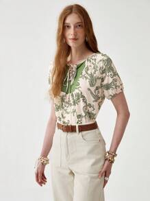 Florisole 波西米亚风格女士拼色度假/节日衬衫