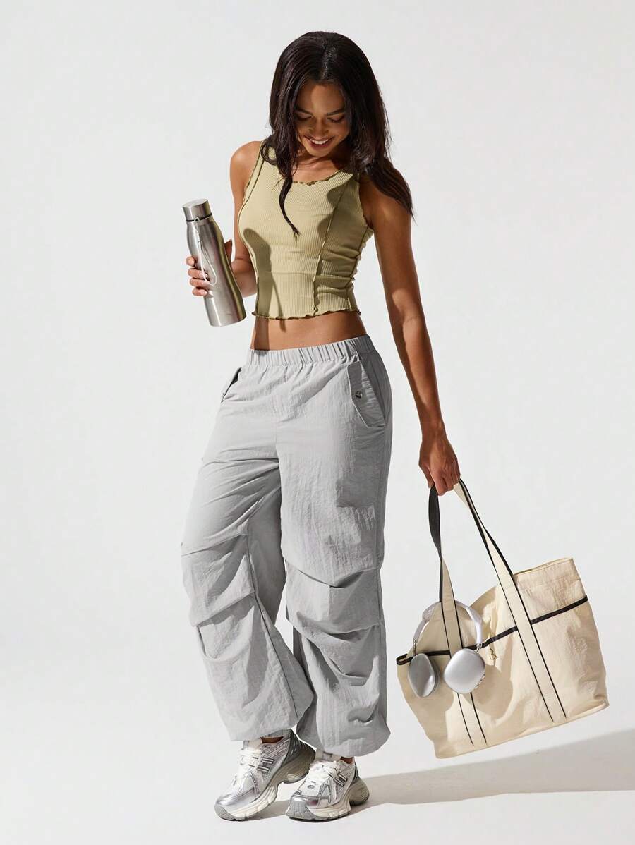 Hanevo 女式浅棕色运动松紧腰直筒裤