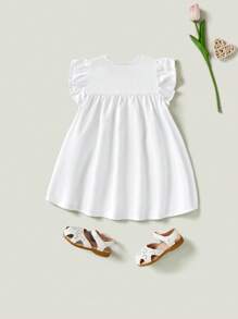 Cozy Pixies Baby Girl Spring Summer Boho Beach Washed Flare Sleeve Patched Pocket Denim Summer Dress,Baby Girl Summer Outfit - White - View 2