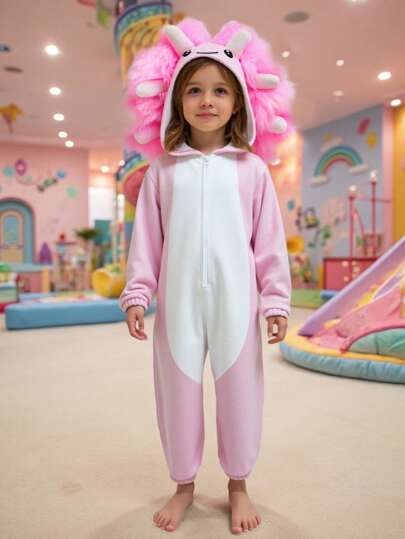Young Girls Cute Plush Pajamas, Pink