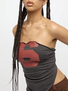 SUMWON WOMEN Strapless Bandeau Tank Graphic Logo Design Sleeveless Athletic Crop Top Workout Yoga Running Summer Spring Active Wear Stylish Athleisure - Black - View 3