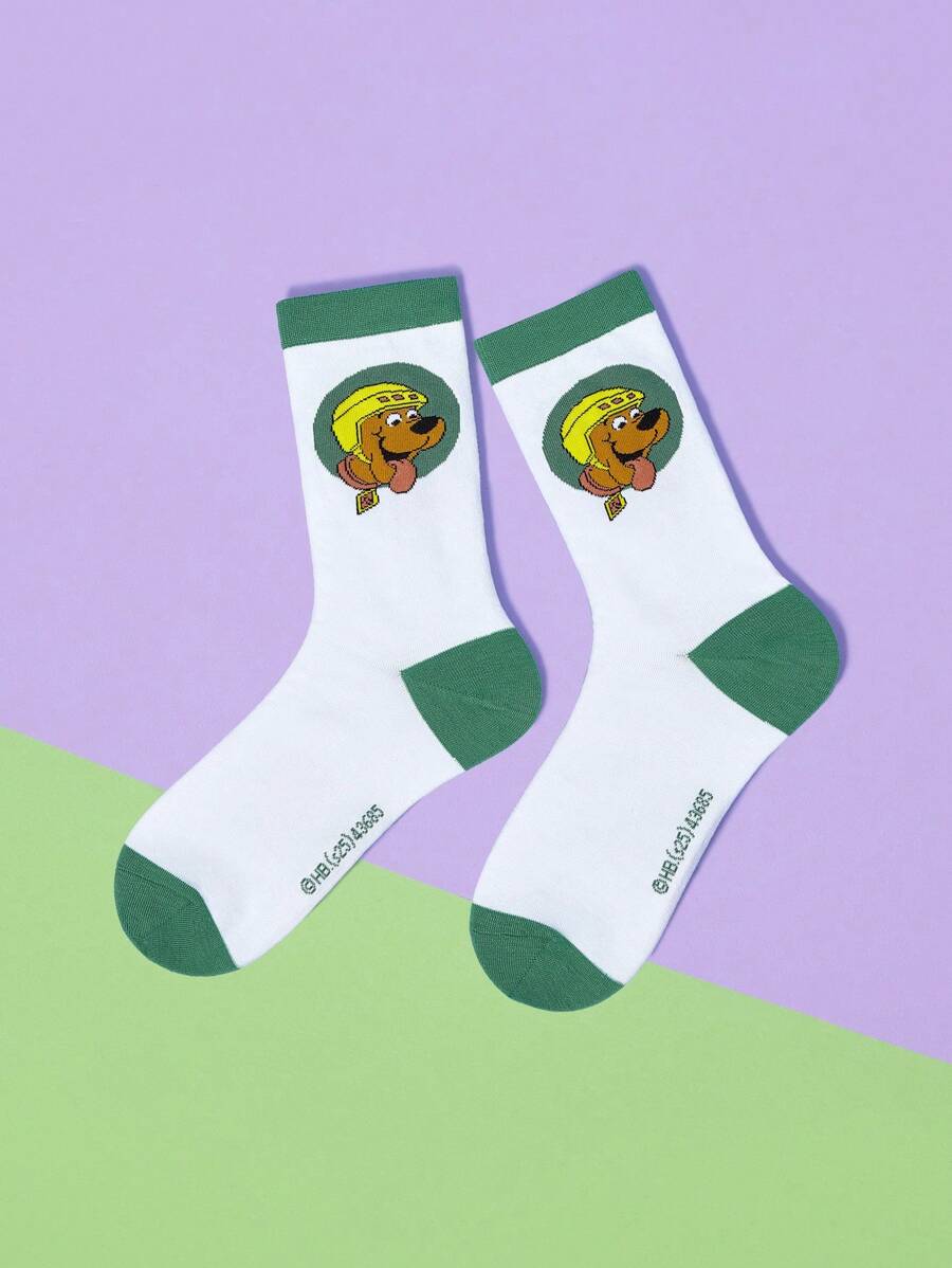 SCOOBY-DOO X SHEIN 1 Paar Damen Kontrast-Farben Socken mit Cartoon Welpen Muster, modisch und niedlich