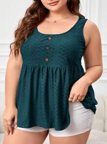 SHEIN LUNE 大码女式纽扣装饰荷叶边下摆休闲宽松上衣