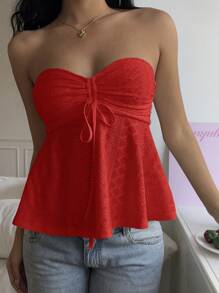 SHEIN EZwear 夏季女士针织镂空抹胸 - 紅色 - 查看 6