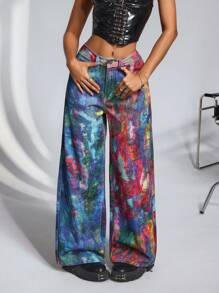 Jeanoix Women's Tie-Dye Print Wide-Leg Jeans - Multicolor - View 7