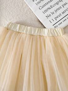 SHEIN 2件套女婴春夏优雅风格花朵装饰无袖上衣和西短裙 - 杏色 - 查看 5