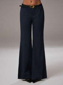 Women Graduation Navy Blue Drop Waist Pants Western Wear Office - Blue - View 5