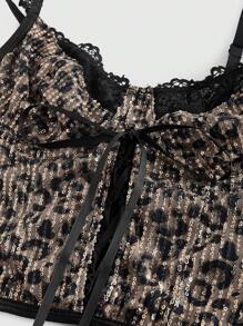 ROMWE J-Fashion Rave Style Sequins & Lace Camisole For Women - Coffee Brown - View 3