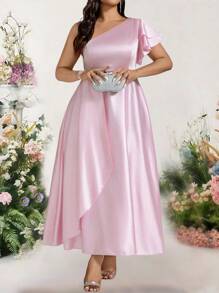 Asymmetric Wedding Guest Dress - Pink - View 5