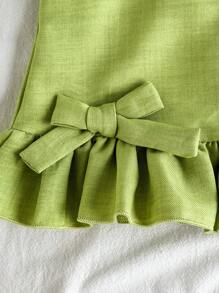 Vintaside Kids 2件套女婴休闲可爱蝴蝶结无袖上衣和裤子套装 - 綠色 - 查看 8