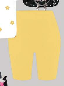 SHEIN Leap Crew 2 件套青少年女孩休闲简约短袖 T 恤和短裤套装，适合夏季