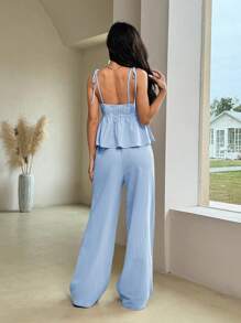 Comfortcana Set de 2 piezas de chaleco y pantalones de lino, conjunto de moda de verano - Azul - Ver 6