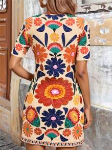 女装夏季新款印花中长连衣裙