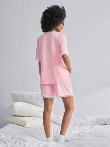 BloomMama Set di pigiama da allattamento con maniche corte, 2 pezzi con pizzo e bottoni, set da camera elegante per il sonno - Rosa - Visualizzare 2