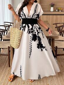 Weeklong Vestito estivo con scollo a V e maniche corte per taglie forti, alla moda