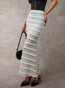 Avenya Women's Solid Color Hollow-Out Skirt Fall Cloth For Women - White - View 3