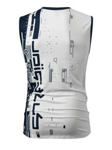 Manfinity LEGND Men's Summer Geometric Print Button Half-Placket Casual Tank Top - Multicolor - View 2