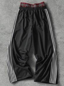 PAVTROS Manfinity Streetrush Men's Double Waistband Printed Casual Long Pants, Fashionable & Suitable For Summer - Black - View 2