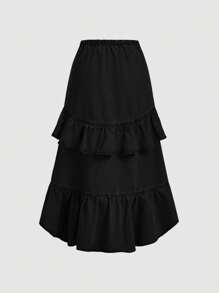 SHEIN MOD Women's Casual Denim Ruffle Hem Mini Skirt - Black - View 2