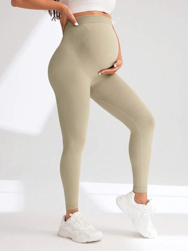 SHEIN سروال أساسي أملس بخصر مرتفع مطاطي للحمل لون سادة بسيط