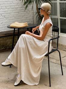 DAZY Women Two Pieces Outfits For Daily Wear Linen - Apricot - View 6