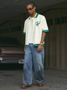 AXEPEAK Men's Digital Print Loose Woven Casual Short Sleeve Shirt, Streetwear Feels - Green - View 6