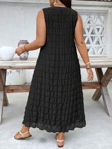 SHEIN VCAY 大码纯色简约无袖休闲连衣裙 - 黑色 - 查看 3
