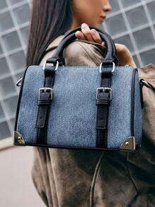 SHECARRY Women's Large Capacity Denim Effect Handbag For Daily Commute - Blue - View 1