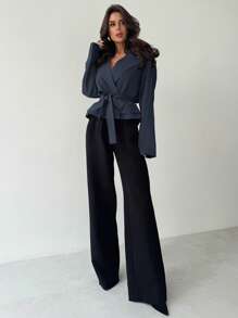 Firerie 秋冬新款卡其色立体口袋腰带女士薄款风衣外套 - 藏蓝色 - 查看 3